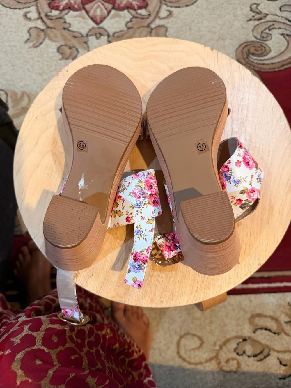 Aeropostale pink &White Floral Espadrille Block Heel Sandals Size 8.5 Like New